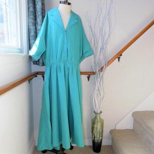 AMERICAN SHIRT DRESS Vintage Dress Aqua Button Down Plus Size 18W